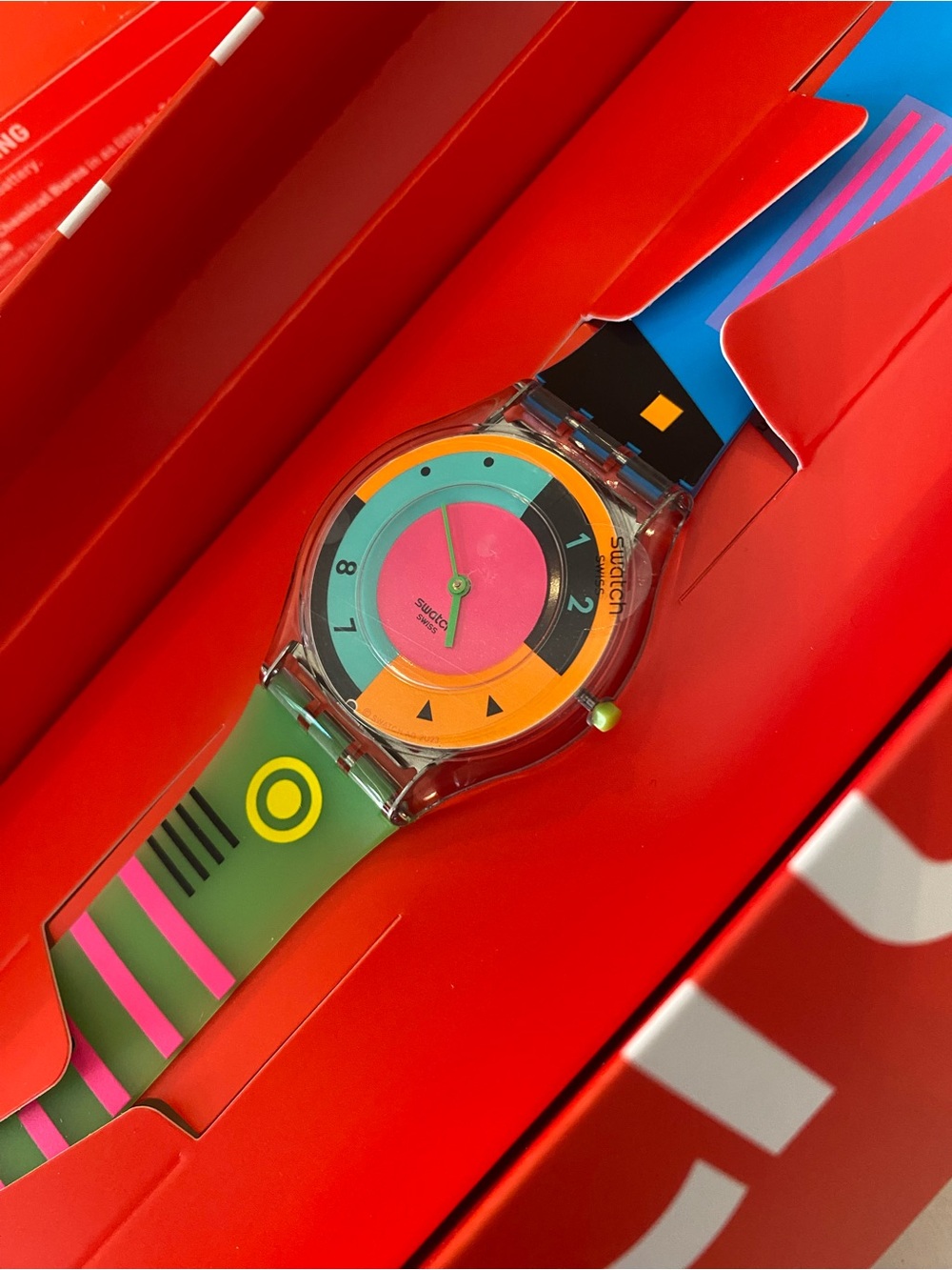 Swatch Pink Teal Orange Green Graphic Dial Watch